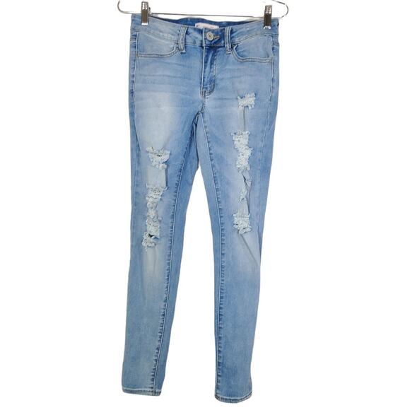 So Jeggings Womens Distressed Jeans Juniors Size 5 Stretch Light Wash Mid Rise - Picture 1 of 8